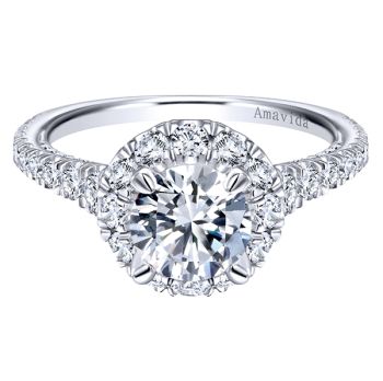 18K White Gold 1.08 ct Diamond Halo Engagement Ring Setting ER11329R4W83JJ