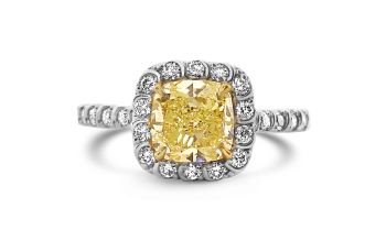 2.50 Ct Cushion Cut Fancy Yellow Halo Diamond Engagement Ring QF1004