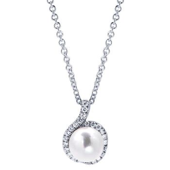 0.16 ct Round Cut Diamond Pearl Fashion Necklace set in 14KT White Gold NK2885W45PL