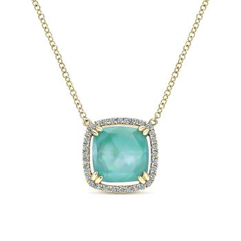 0.16 ct - Necklace
 14k Yellow Gold Diamond Rock Crystal & white Mother Pearl & green Onyx Fashion /NK5351Y45MG-IGCD