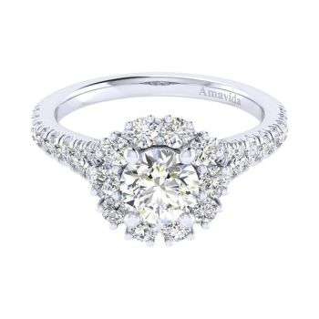 18K White Gold 0.99 ct Diamond Halo Engagement Ring Setting ER11608W83JJ