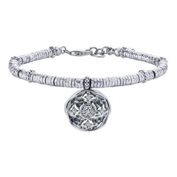 White Sapphire Charm Bangle In Silver 925/Stainless Steel TB3667MXJWS