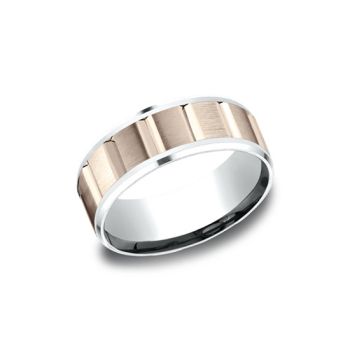 8mm Comfort fit Wedding Band with Multiple illusion Cut Center Pieces In 14K Two Tone CF228493-IBMD