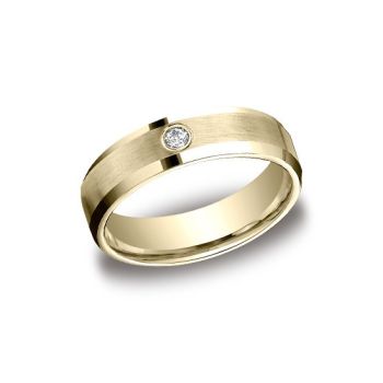 0.08 ct 6mm Comfort fit Beveled Bezel Set 1 Stone Diamond Wedding Band In 14K Yellow Gold CF52612714KY-IBMD