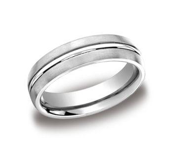 6mm Comfort fit Satin Carved Band High Polish Cut Along Center In 10K White Gold CF5641110KW-IBMD