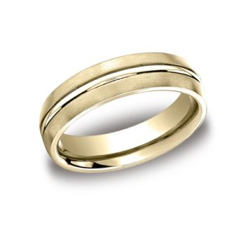7mm Comfort fit Satin Carved Band High Polish Cut Along Center In 10 Yellow Gold CF5741110KY-IBMD
