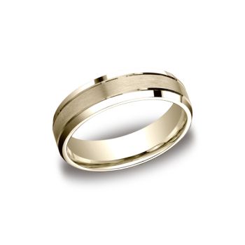 6mm Comfort fit satin finished carved design high polished beveled edge Band In 14K Yellow Gold CF6643614KY-IBMD