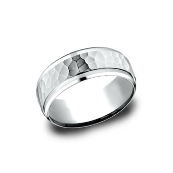 8mm Comfort fit Wedding Band Features a Stunning Hammered Finish In 10 White Gold CF6849010KW-IBMD