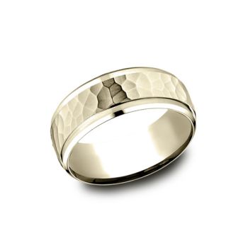8mm Comfort fit Wedding Band features a stunning Hammered Finish In 14K Yellow Gold CF6849014KY-IBMD