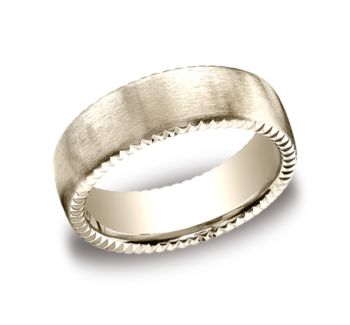 7.5mm Comfort fit Satin Finished Carved Design Wedding Band Rivet Coin Edging In 14K Yellow Gold CF71752514KYB-IBMD