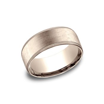 two part 8mm Comfort-fit Wedding Band features a stunning knurled edge and satin center In 14K Rose Gold CFR188749-IBMD