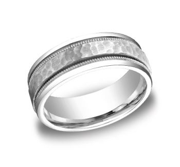 6mm Comfort fit Wedding Band Features A Hammered FinishedIn 14K White Gold CFWB15630914K-IBMD