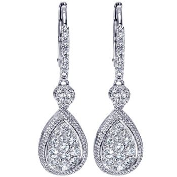 Cluster Diamond Tear Drop Earrings set in 14kt White Gold 0.90ct EG11198W44JJ