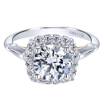 Gabriel & Co 18k White/Pink 0.36 ct Diamond Halo Engagement Ring Setting ER10517R6T83JJ