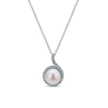 0.20 ct - Necklace
 14k White Gold Diamond Pearl Fashion /NK4869W45PL-IGCD