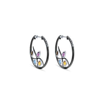 2.49 ct - Earrings
 925 Silver Multi Color Stones Intricate Hoop /EG12557SVJMC-IGCD