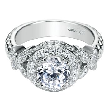0.18 ct - Diamond Engagement Ring Set in 18k White Gold Diamond Halo /ER4348W84JJ-IGCD