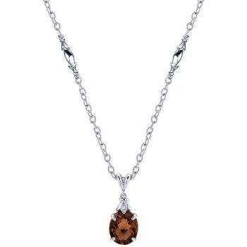 0.03 ct Round Cut Diamond Smoky Quartz Fashion Necklace set in 925 Silver NK2963SV5SQ