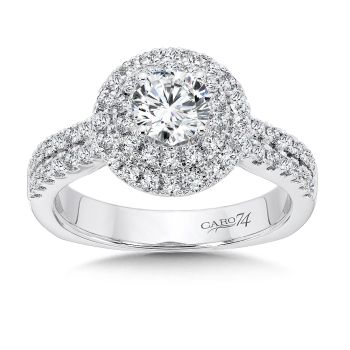 Luxury Collection Double Round Halo Engagement Ring with Side Stones in 14K White Gold (0.56ct. tw.) /CR408W
