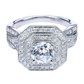 0.80 ct - Diamond Engagement Ring Set in 14k White Gold Double Halo /ER7263W44JJ