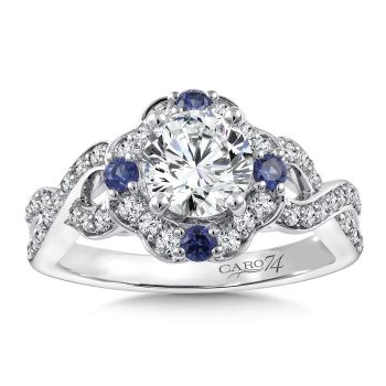 Diamond & Blue Sapphire Engagement Ring Mounting in 14K White Gold with Platinum Head (.38 ct. tw.) /CR800W-BSA