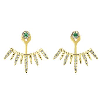 0.34 ct - Earrings
 14k Yellow Gold Diamond And Emerald Peek A Boo /EG13024Y45EA-IGCD
