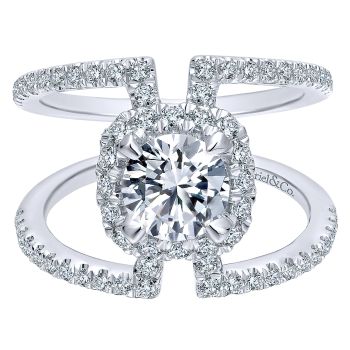 0.69 ct Diamond Engagement Ring - Set in 14k White Gold Diamond Halo /ER12641R4W44JJ-IGCD