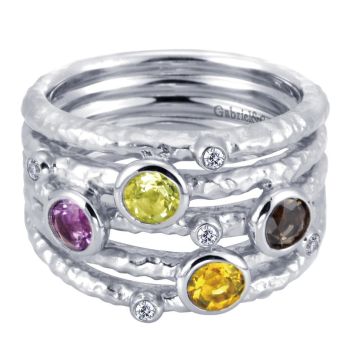 0.05 ct F-G SI Diamond Multi Color Stones Fashion Ladie's Ring In Silver 925 LR6121SV5MC