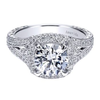 Gabriel & Co 18K White Gold 0.62 ct Diamond Halo Engagement Ring Setting ER11698R6W83JJ