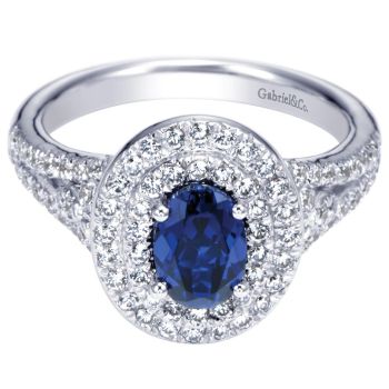 0.69 ct F-G SI Diamond and Sapphire Fashion Ladie's Ring In 14K White Gold LR6624W44SA