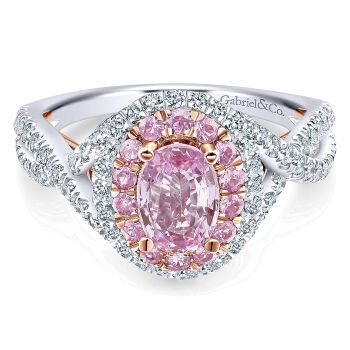 0.70 ct - Pre-Set Engagement Ring
 14k White & Pink Gold Diamond Pink Sapphire Double Halo /ER912992O3T44PS.CSPS-IGCD