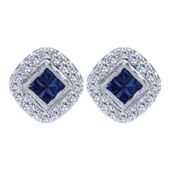 14k White Gold Diamond and Sapphire Stud Earrings 0.25 ct EG12310W45SB