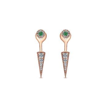 0.29 ct - Earrings
 14k Pink Gold Diamond And Emerald Peek A Boo /EG13042K45EA-IGCD