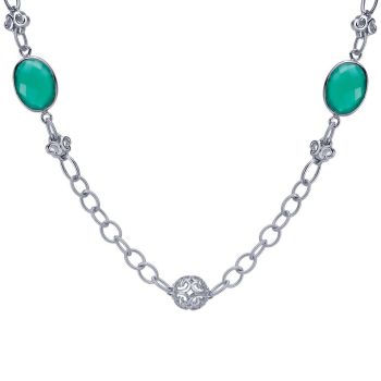 925 Silver Green Onyx Diamond By The Yard Necklace NK4283ETSVJGO
