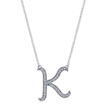 0.15 ct Round Cut Diamond Letter Necklace set in 14KT White Gold NK2481K-W45JJ