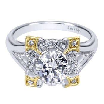 18k Yellow/White Gold 0.21 ct Diamond Halo Engagement Ring Setting ER10460M83JJ