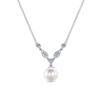 0.08 ct - Necklace
 14k White Gold Diamond Pearl Fashion /NK1420W45PL-IGCD