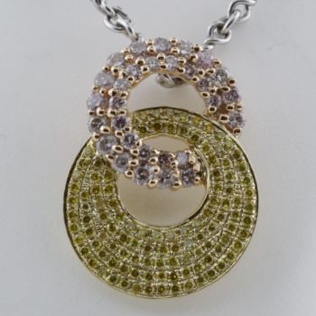 Fancy Yellow and Pink Color Interlocking Diamond "O" Pendant set in 18kt Yellow and Rose Gold /SEP9883PY