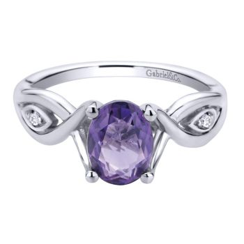0.03 ct F-G SI Diamond Amethyst Fashion Ladie's Ring In Silver 925 LR6942SV5AM