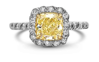 1.83 Ct Cushion Cut Fancy Yellow Halo Diamond Engagement Ring QF1006