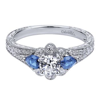 0.75 ct Pre-Set Engagement Ring
 14k White Gold Diamond And Sapphire 3 Stones /ER910222W44SA.CSD4-IGCD