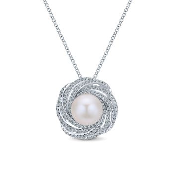0.49 ct - Necklace
 14k White Gold Diamond Pearl Fashion /NK5091W45PL-IGCD