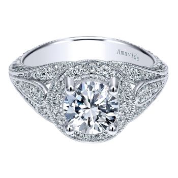 0.45 ct - Diamond Engagement Ring Set in 18k White Gold Diamond Halo /ER11768R4W83JJ-IGCD