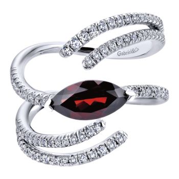 0.42 ct F-G SI Diamond Garnet Fashion Ladie's Ring In 14K White Gold LR50626W45GN