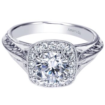 0.24 ct - Diamond Engagement Ring Set in 18k White Gold Diamond Halo /ER9118W83JJ-IGCD