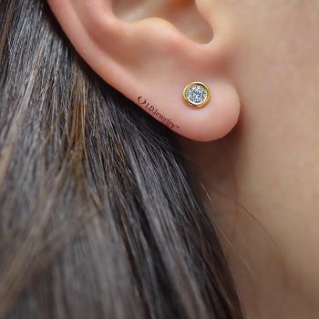 Diamond Stud Earrings 18kt Yellow gold Bezel Set  /Crystal040-18K
