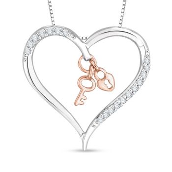 0.10ct Open Heart Diamond Pendant With Dangling Charm Center,G-H SI In 10kt White / Rose  Gold