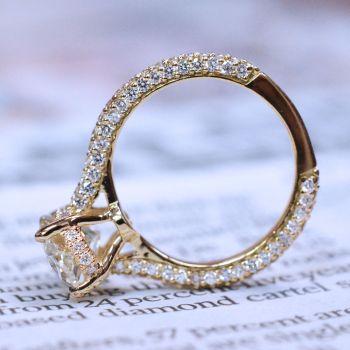 Micro Pave Diamond Engagement Ring Setting With Edge to Edge Pave in 18Kt Yellow Gold (Cathedral)  /IDJ-015662