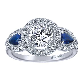 0.27 ct Diamond Engagement Ring - Set in 14k White Gold With Sahppire & Diamond Halo /ER5351W44SA-IGCD
