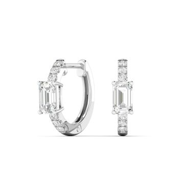 0.70Ct 14Kt Gold Lab Grown Diamond Emerald Center Huggies Earrings E-F Color VS1 Clarity